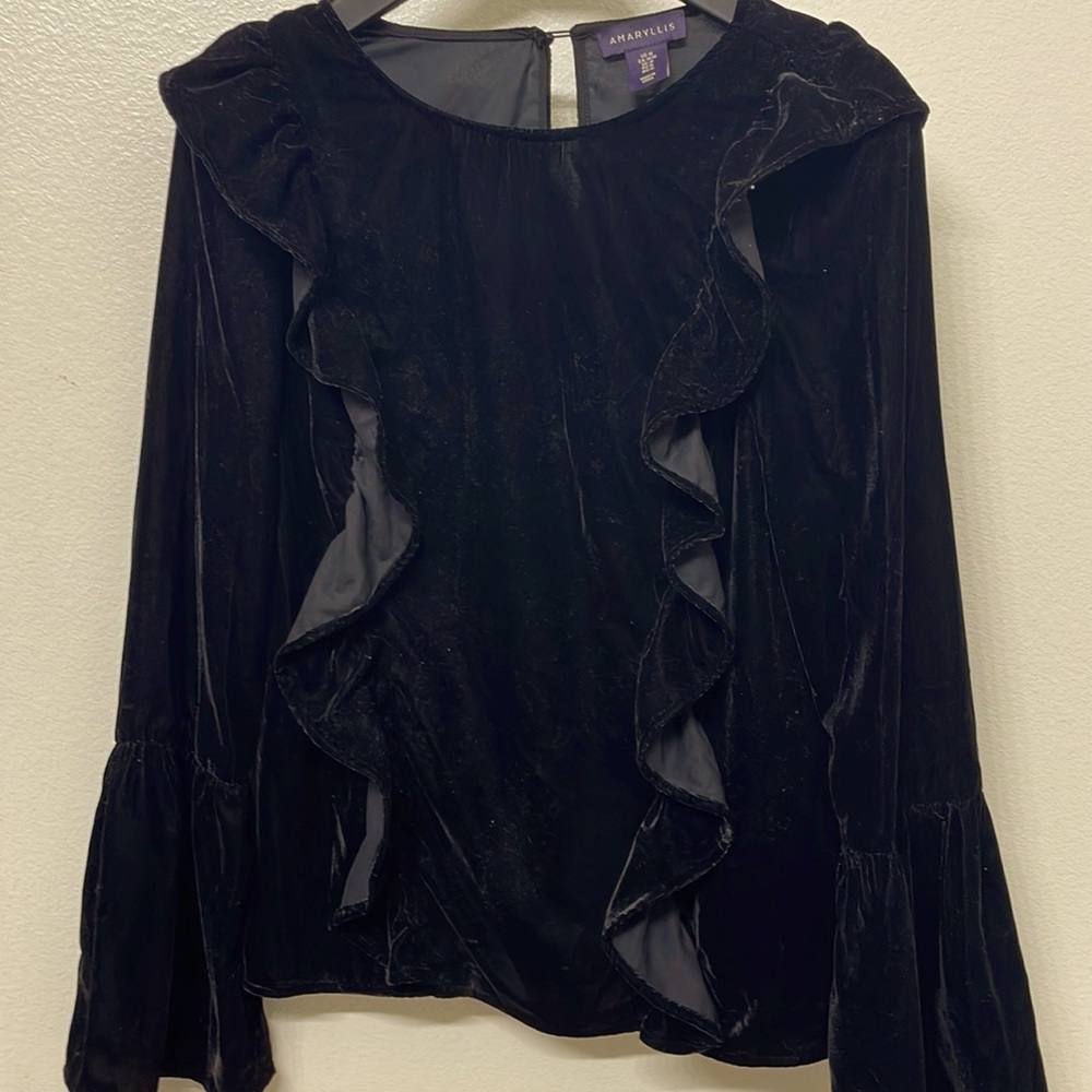 3 for $20 Black blouse w/ ruffles, velvet material, soft!